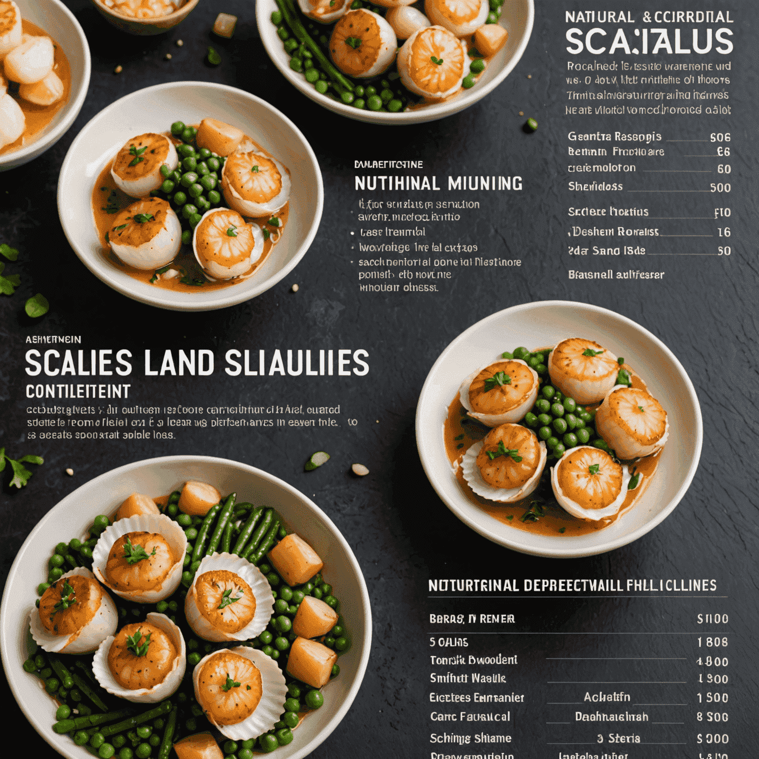 An infographic showing the nutritional content of scallops, highlighting protein, vitamins, and minerals